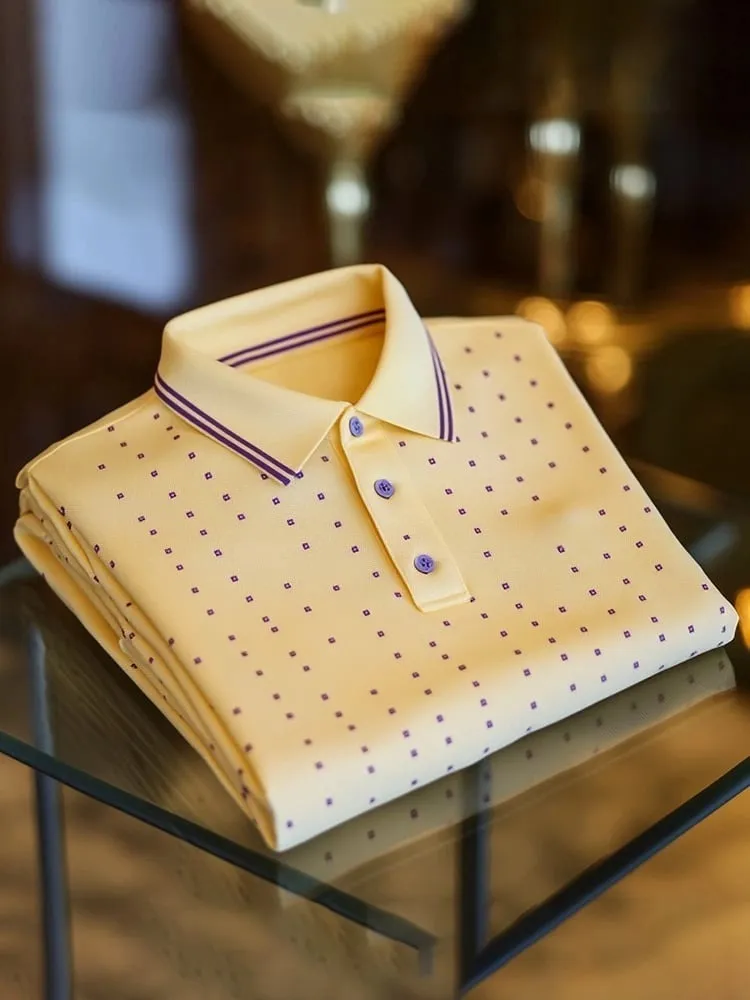 Premium Cream Micro-Dot Polo Shirt - Luxury Cotton Stretch Polo for Men | Designer Pattern | XS-6XL