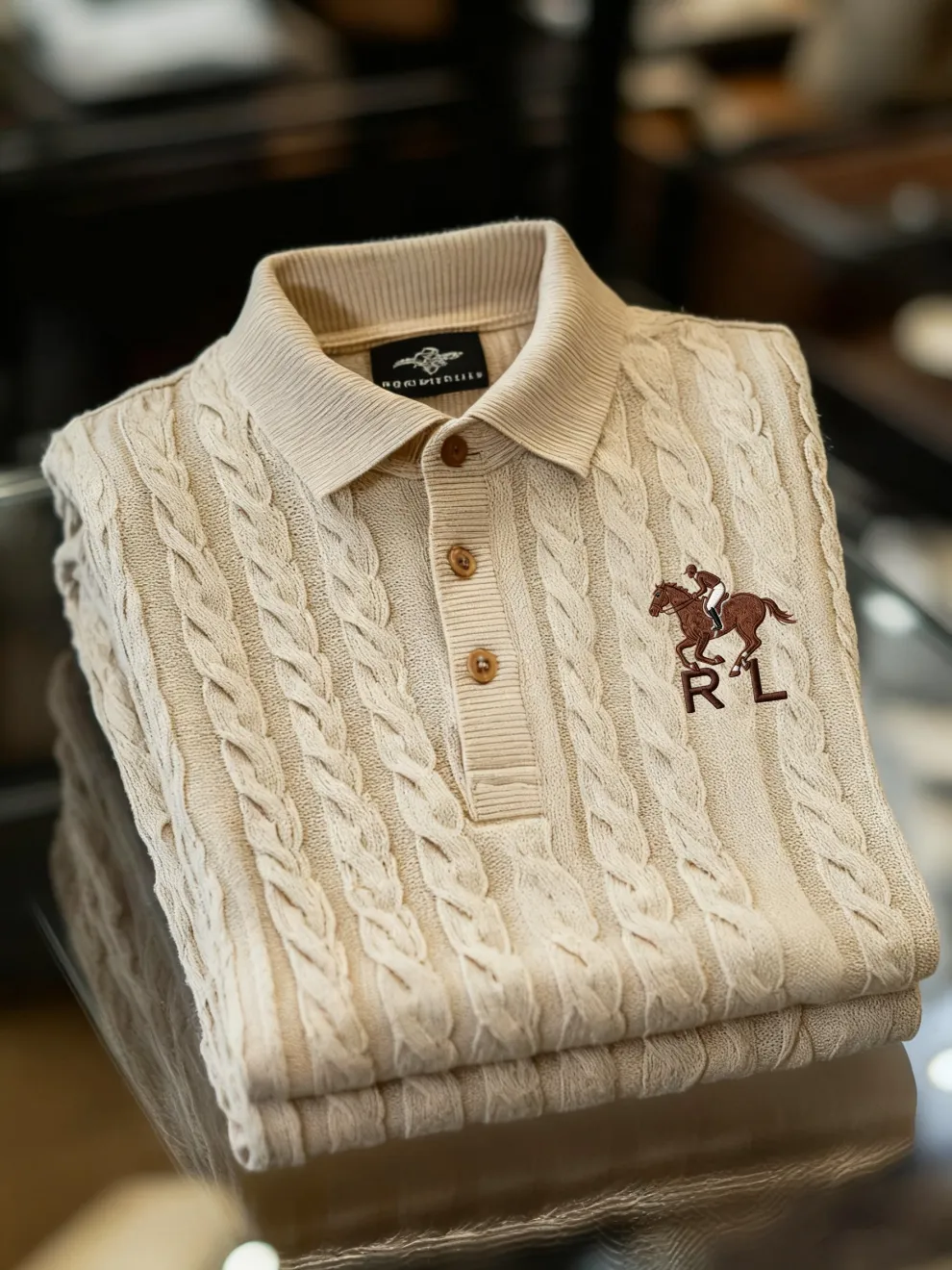 Premium Cable Knit Polo Sweater - Luxury Cotton Knit Polo Shirt for Men | Embroidered Logo | XS-6XL