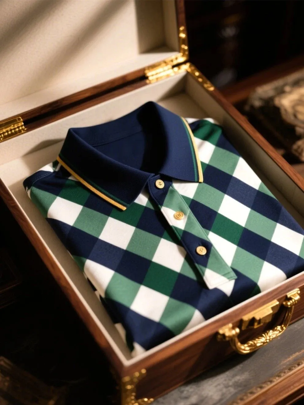 Flexx Apparel Navy Green Checkered Premium Polo Shirt - Luxury Designer Cotton Polo for Men XS-6XL